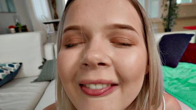 Squirty 21yo slut deep fucked in throat and pussy by BF