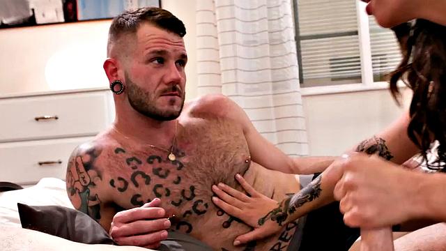 Bisex tattooed babe in lingerie licked and Fucked in 3way