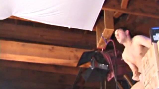 Looking in on TJ Kummings, he decides to get creative, while jacking off. We find the young man jerking off in the garage loft, and after he squeezes and pulls on his cock for a while TJ drops a cum load to the floor.