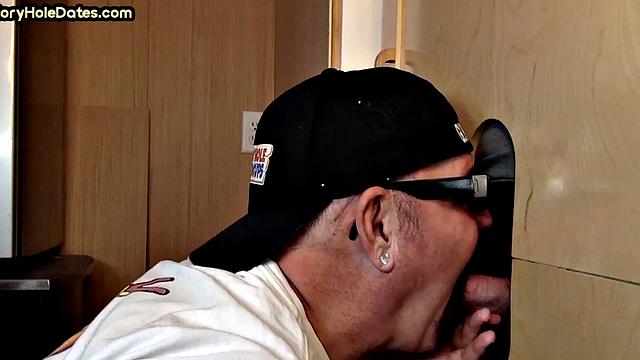 Greedy mature sucks in gloryhole till cum in mouth