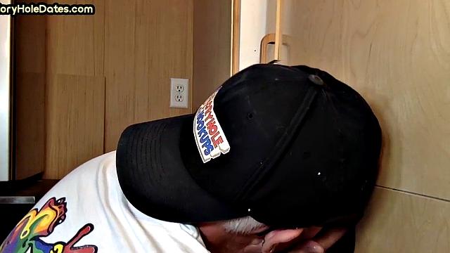 Greedy mature sucks in gloryhole till cum in mouth