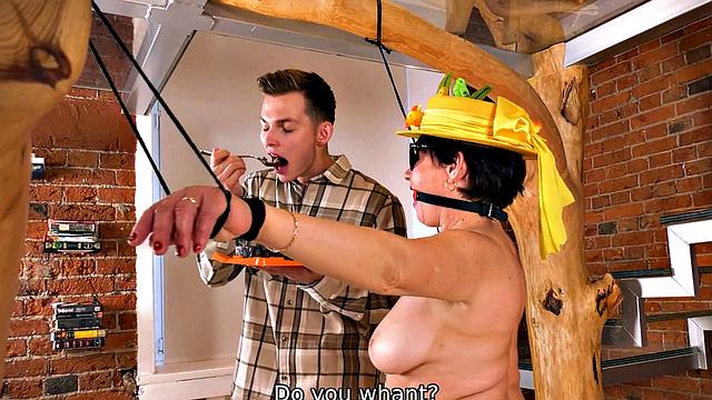 SHAME4K. Guy finds brunette being tied up and provides some hot services