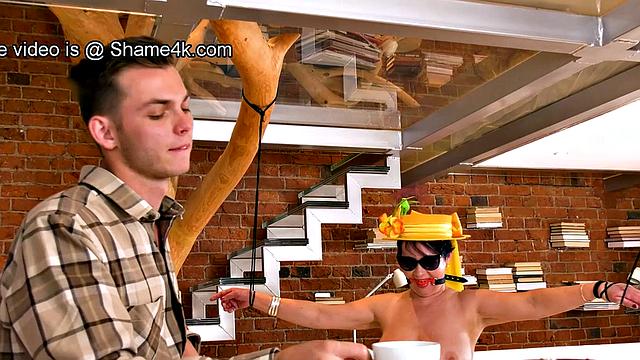 SHAME4K. Guy finds brunette being tied up and provides some hot services