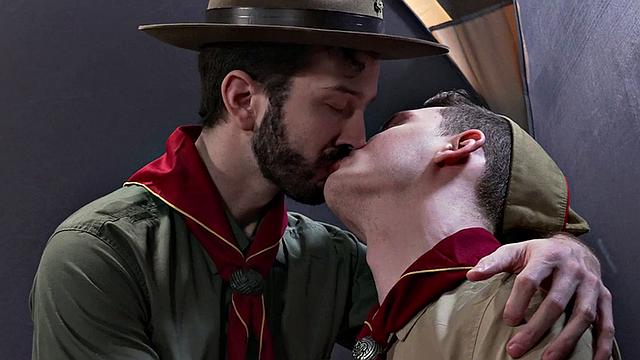 Gaydaddy scout outdoor fucks newbie under tent