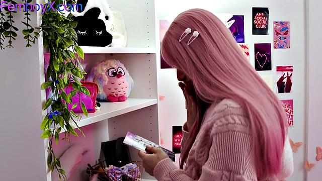 Pinkhair femboy gets fucked by bearded boyfriend