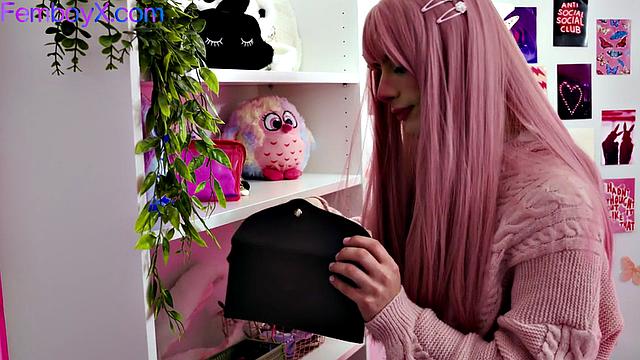 Pinkhair femboy gets fucked by bearded boyfriend