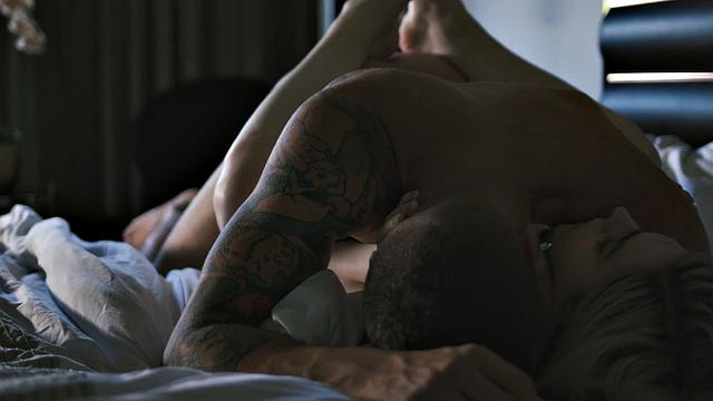 BF bangs pierced blonde TS in the bedroom while she passionately sucks and fucks him