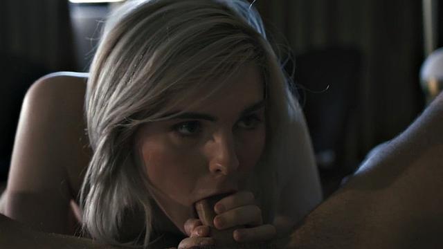 BF bangs pierced blonde TS in the bedroom while she passionately sucks and fucks him