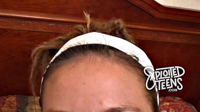 A teen with a hairy pussy in panties & lingerie give a hot blowjob and take a hard pounding from behind