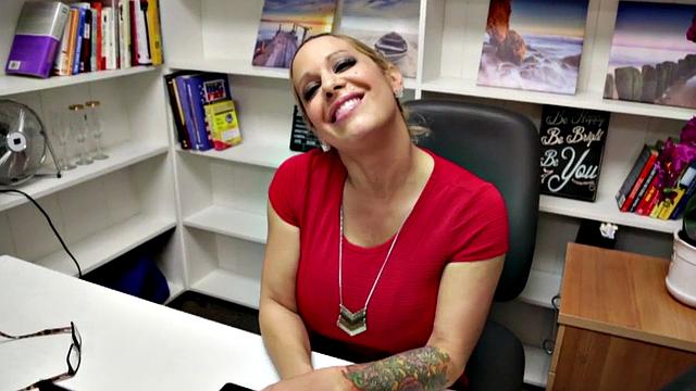 Femdom MILF sucks and titfucks cock in office POV