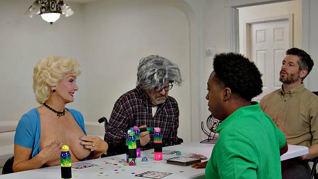 Throatfucked  busty GILF tastes BBC for interracial sex