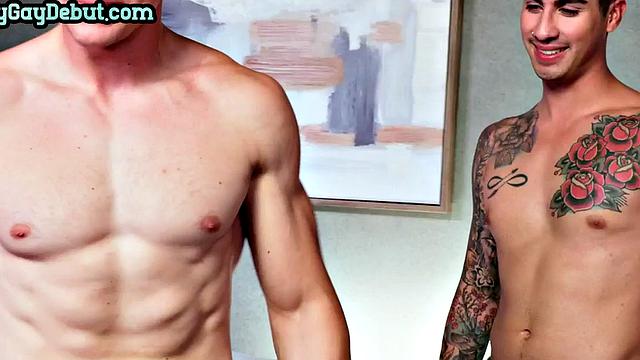 Inked debut stud barebacked by athletic BF in asshole
