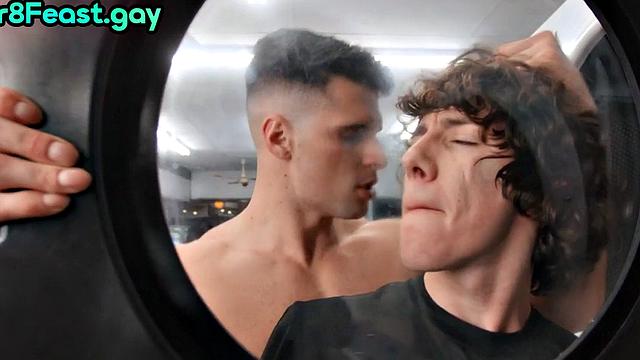 Barebacking str8 stud barebacks in public laundry room.
