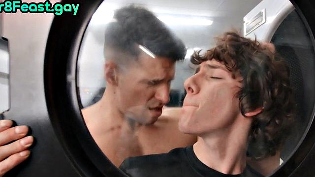 Barebacking str8 stud barebacks in public laundry room.