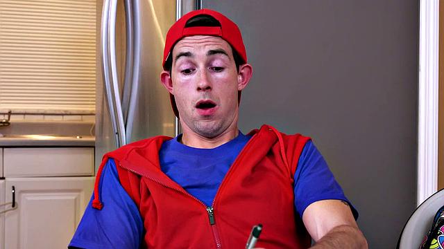 Blonde pornstar gets her ass pounded hard in the bathroom, with glasses on!