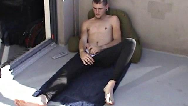 Pony rubs his pierced cock in the afternoon sun. He stands up and asks if we would like to see his dick. Of course! What follows is a jerk off session with a happy ending.