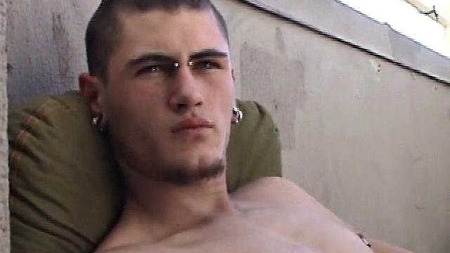 Pony rubs his pierced cock in the afternoon sun. He stands up and asks if we would like to see his dick. Of course! What follows is a jerk off session with a happy ending.