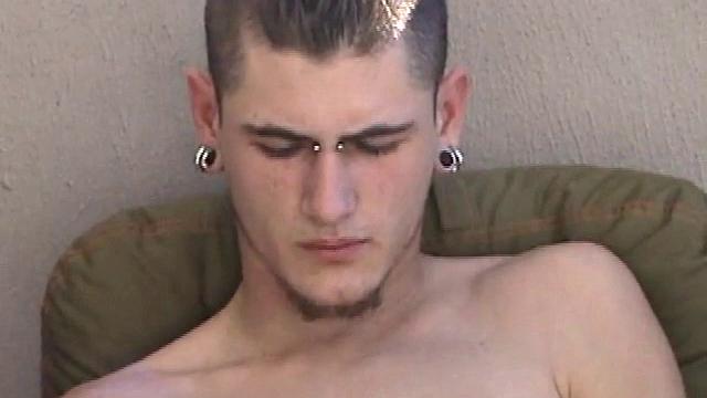 Pony rubs his pierced cock in the afternoon sun. He stands up and asks if we would like to see his dick. Of course! What follows is a jerk off session with a happy ending.