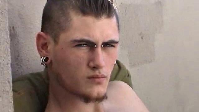 Pony rubs his pierced cock in the afternoon sun. He stands up and asks if we would like to see his dick. Of course! What follows is a jerk off session with a happy ending.