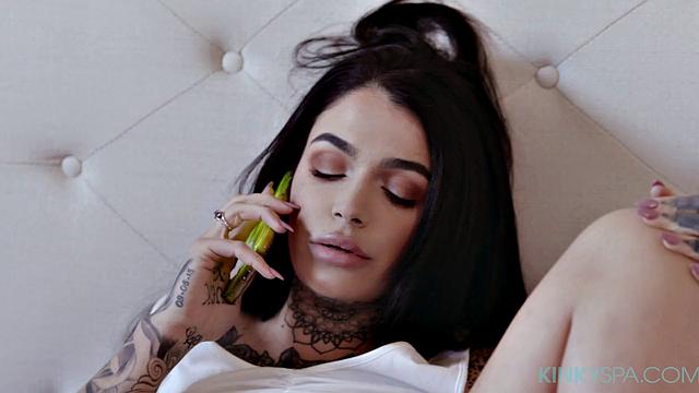 Tattooed babe Leigh Raven gets fucked by hung black masseur