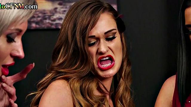 CFNM euro MILFs teasing blowjob and handjob to sub