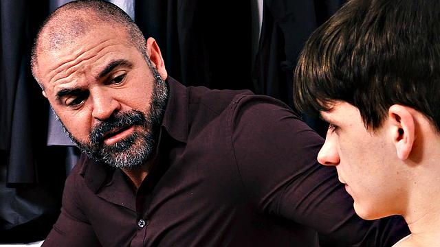 Older daddy catches his grown man jerking off-shows him how teamwork really works