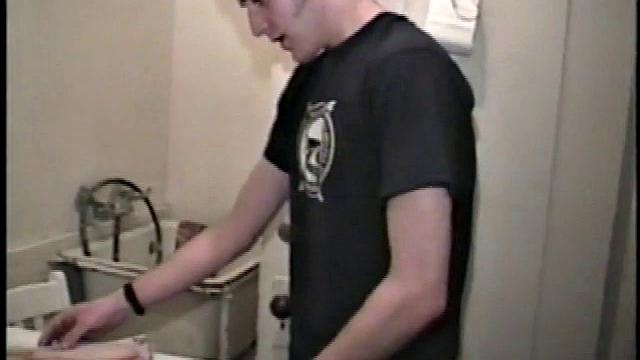 This scene effectively creates the illusion of what it would be like to sneak up on some dude beating off. Donatello spreads his porn magazine on the washer and gets down to business.