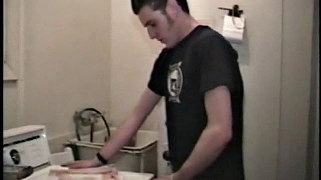 This scene effectively creates the illusion of what it would be like to sneak up on some dude beating off. Donatello spreads his porn magazine on the washer and gets down to business.