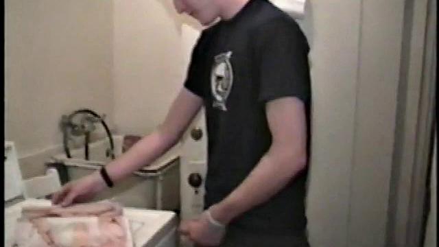 This scene effectively creates the illusion of what it would be like to sneak up on some dude beating off. Donatello spreads his porn magazine on the washer and gets down to business.