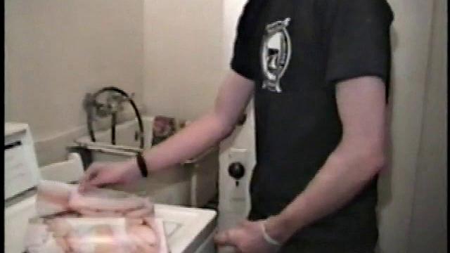 This scene effectively creates the illusion of what it would be like to sneak up on some dude beating off. Donatello spreads his porn magazine on the washer and gets down to business.