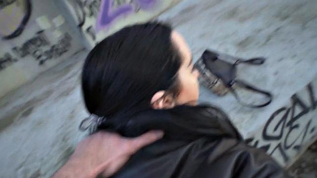 Public babe rides stranger's cock for cash