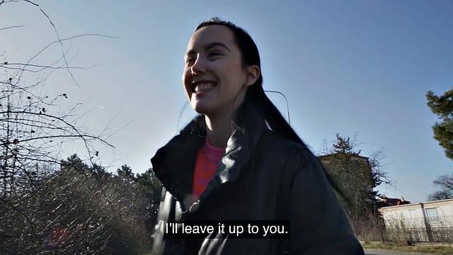 Public babe rides stranger's cock for cash