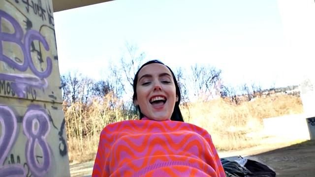 Public babe rides stranger's cock for cash