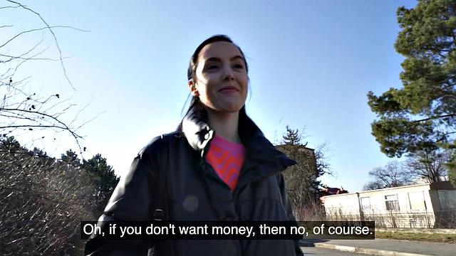 Public babe rides stranger's cock for cash