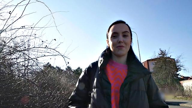 Public babe rides stranger's cock for cash