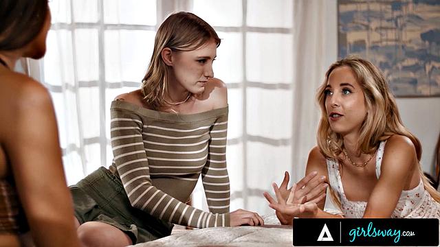 Три страстные художницы: Melody Marks, Gizelle Blanco и Millie Morgan жарко ласкают друг друга втроём в студии искусства.