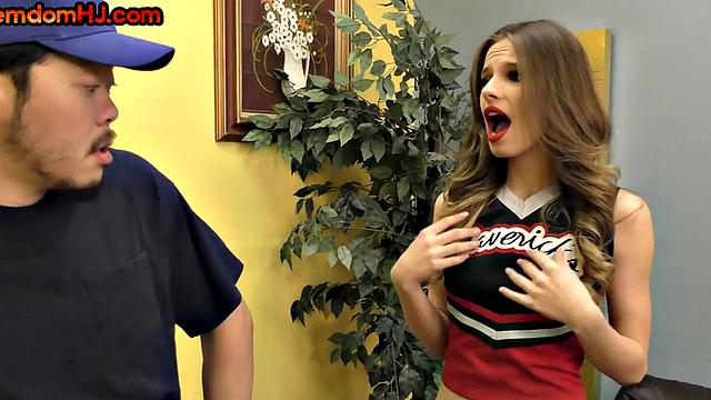 Classy domina wanking and sucking cock while talking