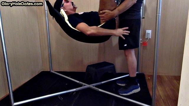 Greedy DILF in sling gets after deepthroating BJ