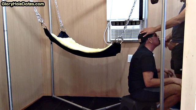 Greedy DILF in sling gets after deepthroating BJ