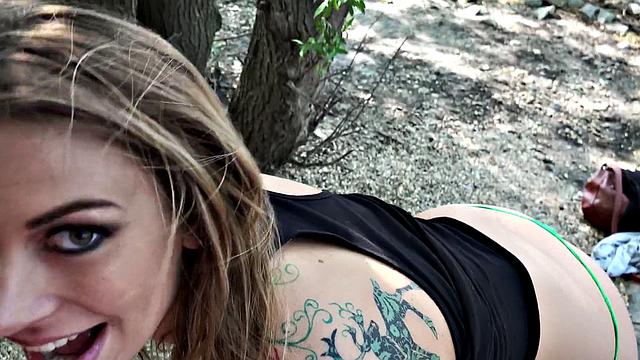 Bubble Butt Blonde Public Seduction: Tattooed slut gets fucked and handjobs in public