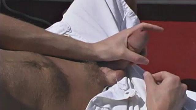 Blond 21 year old Shane Scott is out cruising around in a speedboat when he starts to get horny. He pulls into a secluded cove and strokes his huge cock.