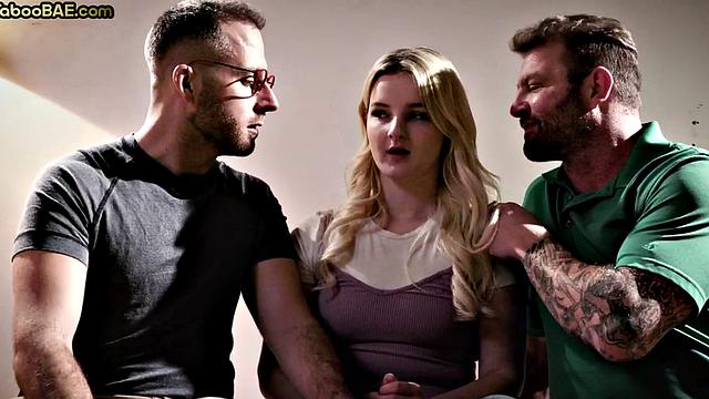 Busty taboo bae drilled while sucking in MMF 3some