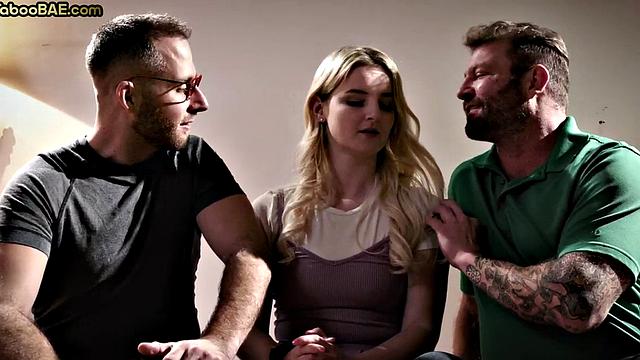 Busty taboo bae drilled while sucking in MMF 3some