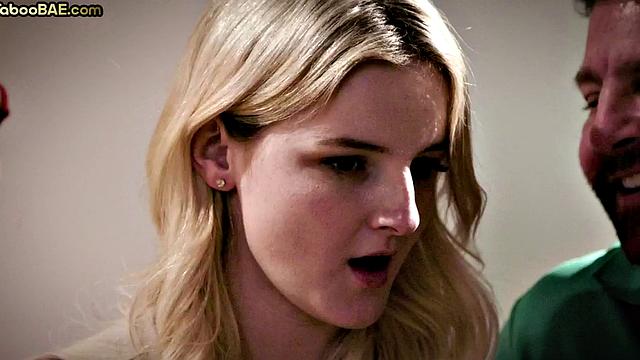 Busty taboo bae drilled while sucking in MMF 3some