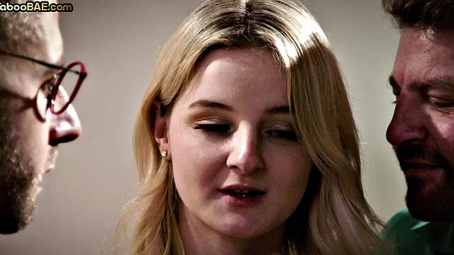 Busty taboo bae drilled while sucking in MMF 3some