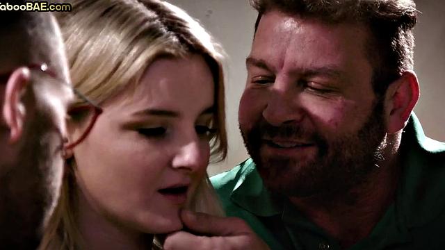 Busty taboo bae drilled while sucking in MMF 3some