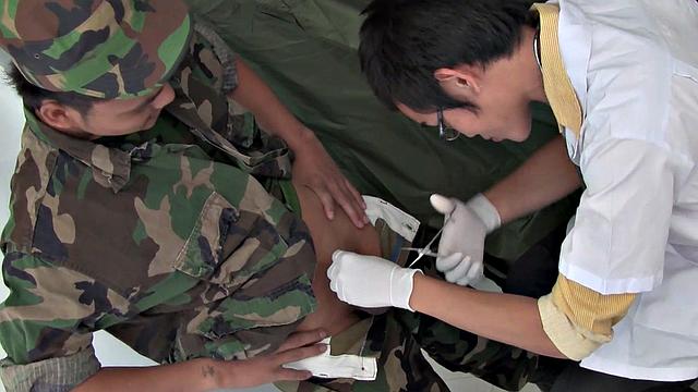 Military Asian barebacked by doctor till facial
