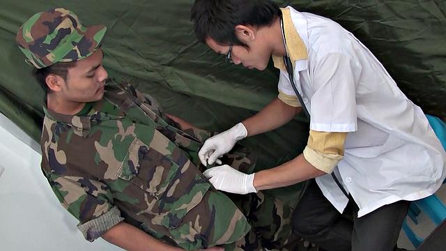 Military Asian barebacked by doctor till facial
