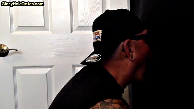 Real DILF loves giving long gloryhole BJ