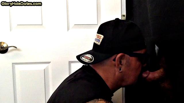 Real DILF loves giving long gloryhole BJ